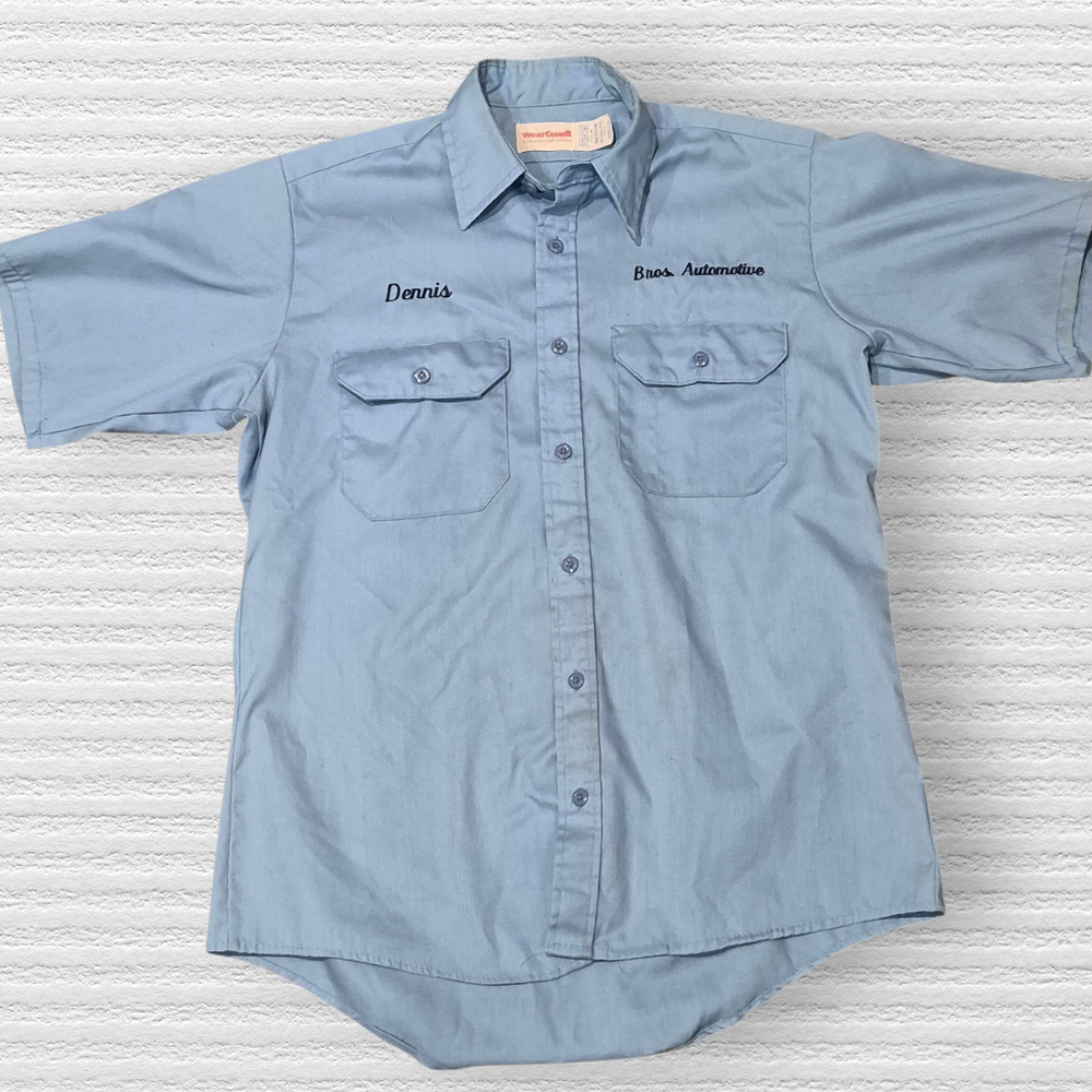 Vintage Wearguard USA Mechanics Shirt Automotive Workshirt blue men's m large xl